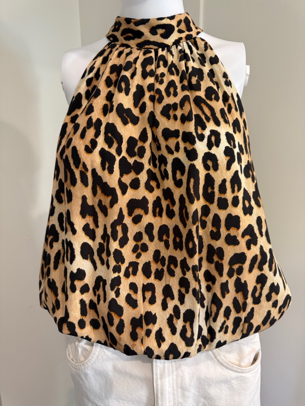 Alice + Olivia Leopard Halter Blouse - Tan & Black